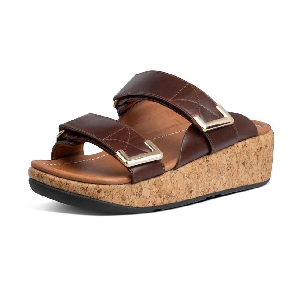 Fitflop Womens Slides - Remi Adjustable Leather - Dark Brown - 974-ITYCOB